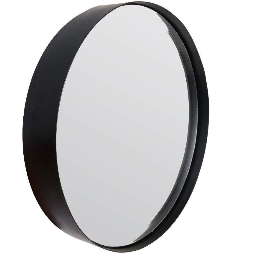 White Label Living Černé závěsné zrcadlo WLL Raj Large O 75 cm