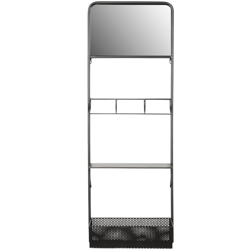 White Label Living Černý kovový nástěnný modul se zrcadlem WLL Djay 120 cm
