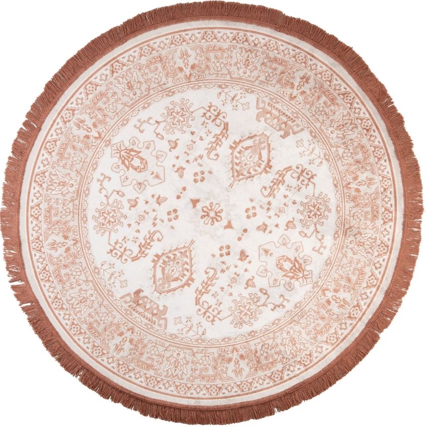 White Label Living Růžový látkový kulatý koberec WLL REZA 160 cm