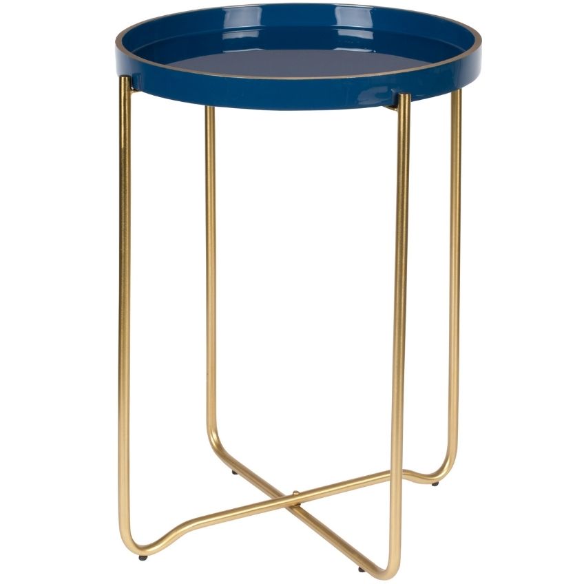 White Label Living Tmavě modrý kulatý smaltovaný odkládací stolek WLL Celina 42 cm