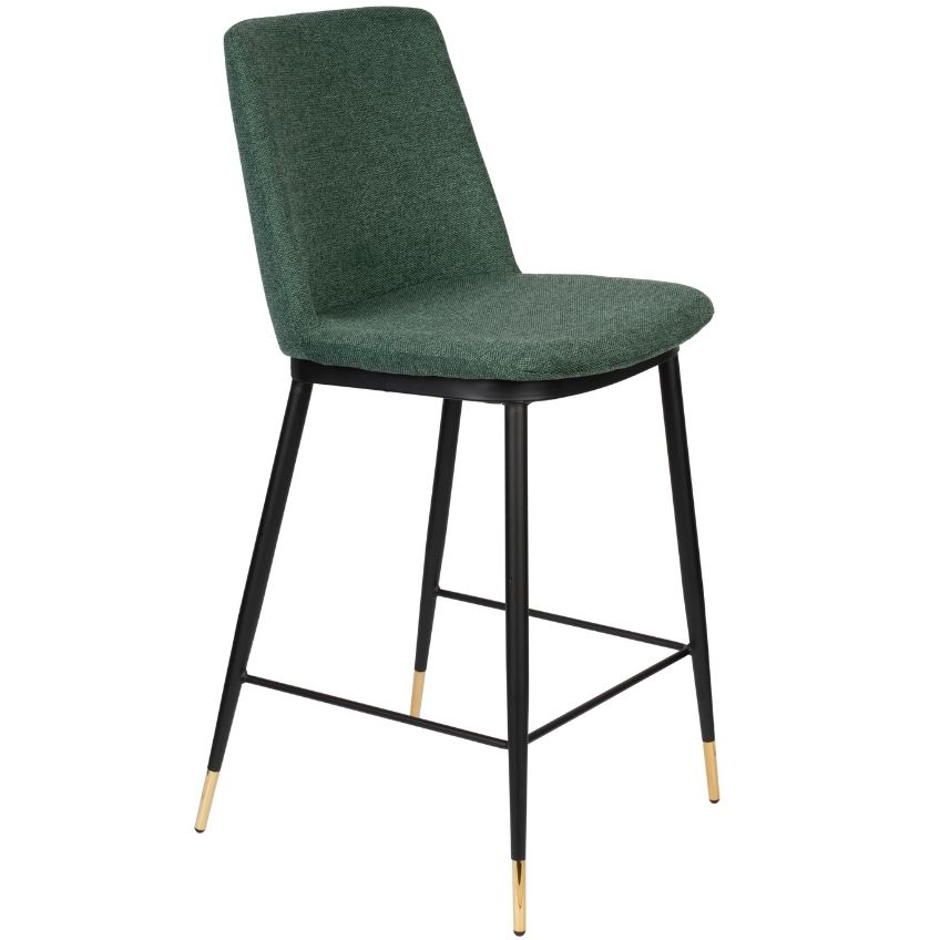 White Label Living Tmavě zelená látková barová židle WLL LIONEL 65 cm