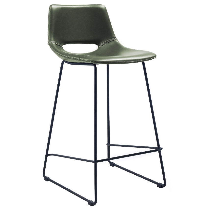 Zelená koženková barová židle LaForma Ziggy 65 cm