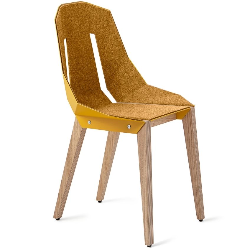 Žlutá plstěná jídelní židle Tabanda DIAGO s dubovou podnoží