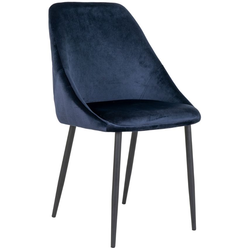 Nordic Living Tmavě modrá sametová jídelní židle Ronana