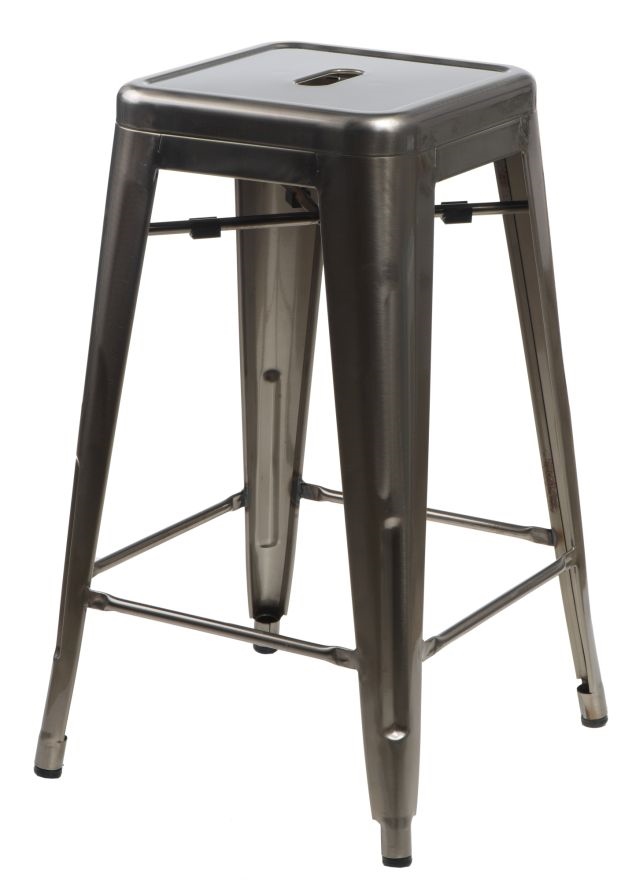 Culty Metalicky šedá kovová barová židle Tolix 66 cm