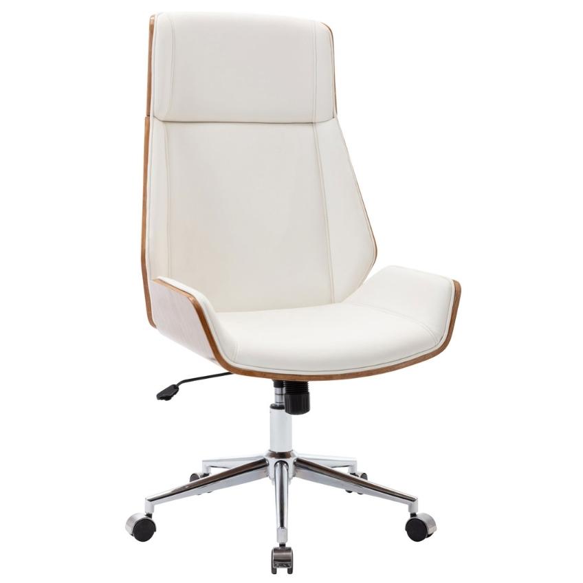 DMQ Bílá koženková ořechová kancelářská židle Berger