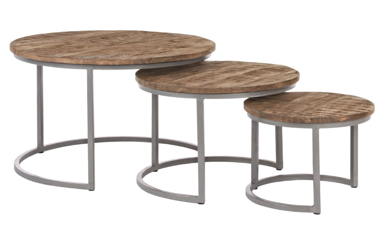 Set tří hnědých mangových konferenčních stolků Bizzotto Narvi 43/58/78 cm