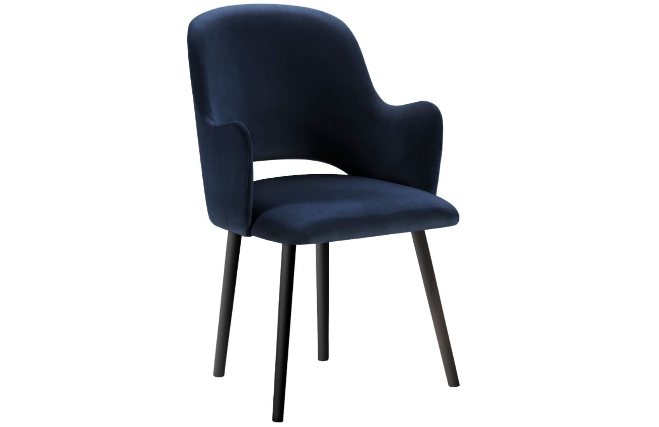 Tmavě modrá sametová jídelní židle MICADONI MARIN