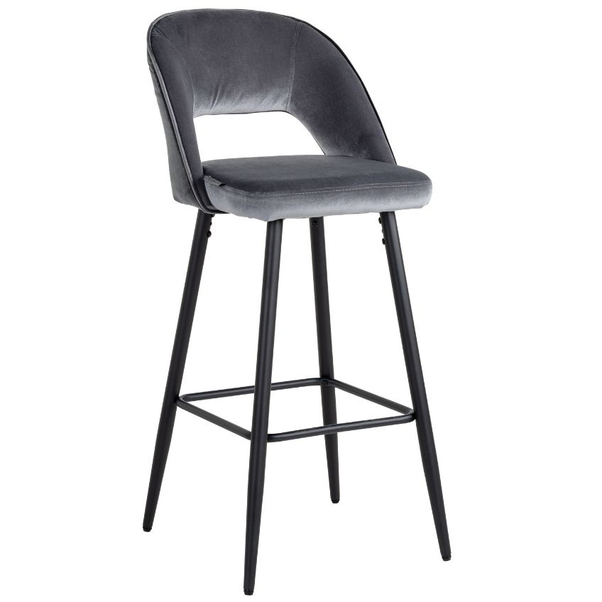 Antracitová sametová barová židle Richmond Luna 74 cm