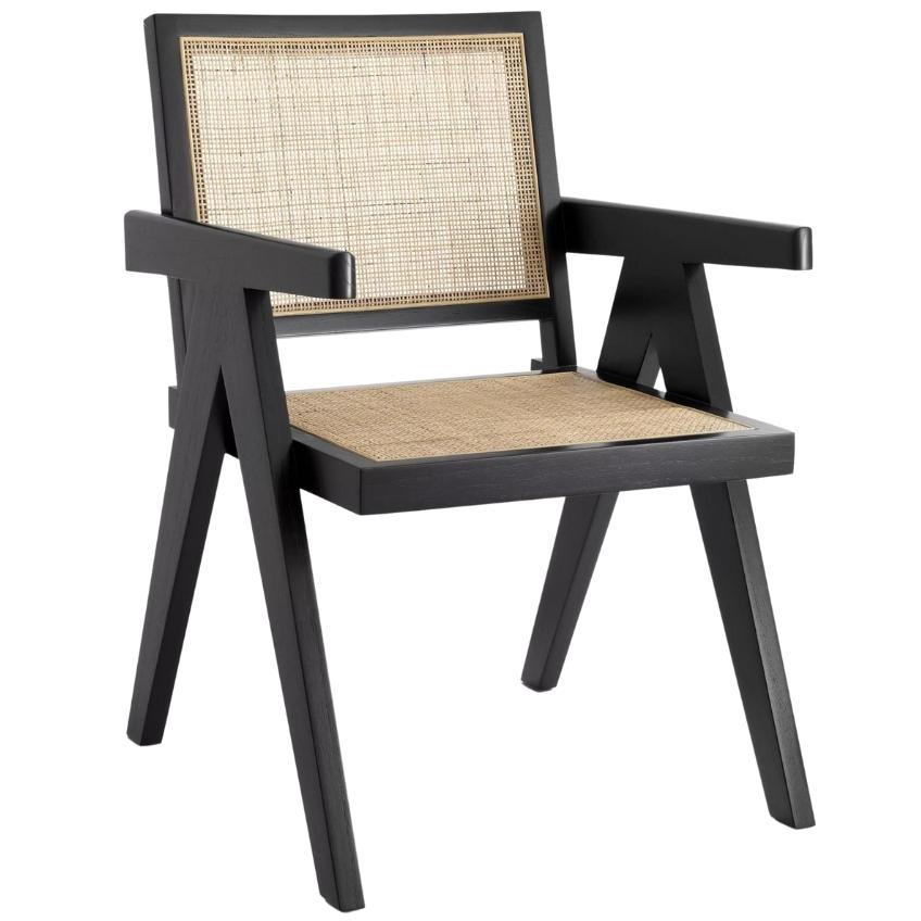 Černá dřevěná jídelní židle Eichholtz Aristide s ratanovým výpletem