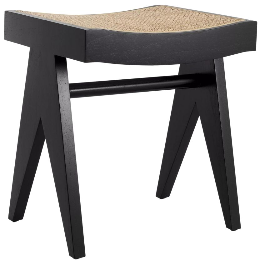 Černá dřevěná stolička Eichholtz Arnaud 43 cm s ratanovým výpletem