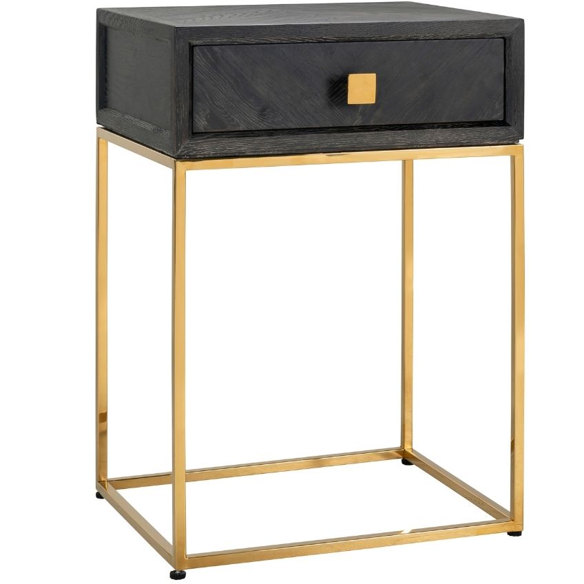 Černý dubový noční stolek Richmond Blackbone 50 x 40 cm se zlatou podnoží