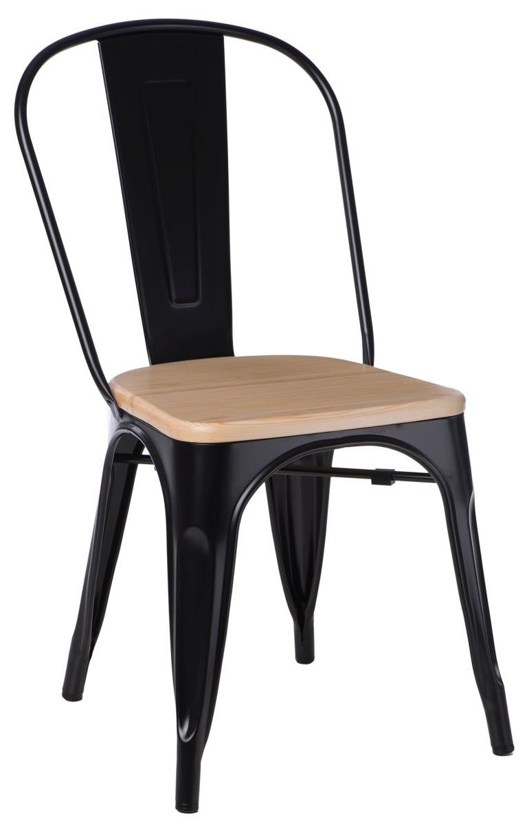 Culty Černá kovová jídelní židle Tolix s borovicovým sedákem