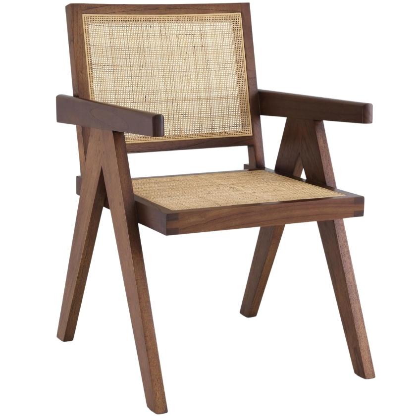 Hnědá dřevěná jídelní židle Eichholtz Aristide s ratanovým výpletem