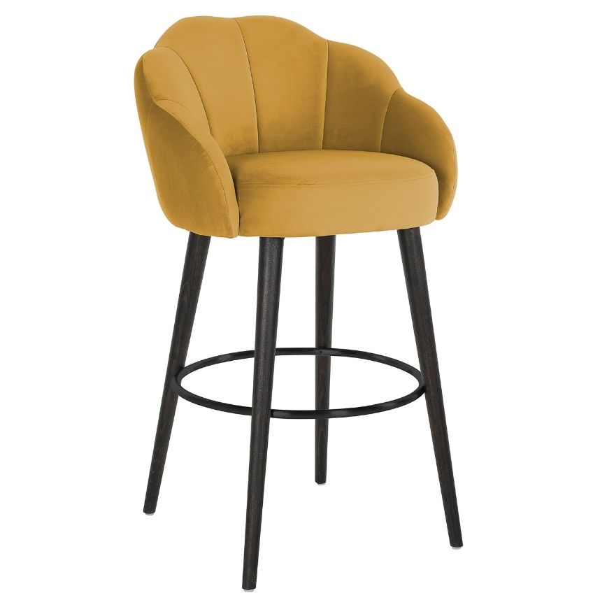 Hořčicově žlutá sametová barová židle Richmond Tulip 75 cm
