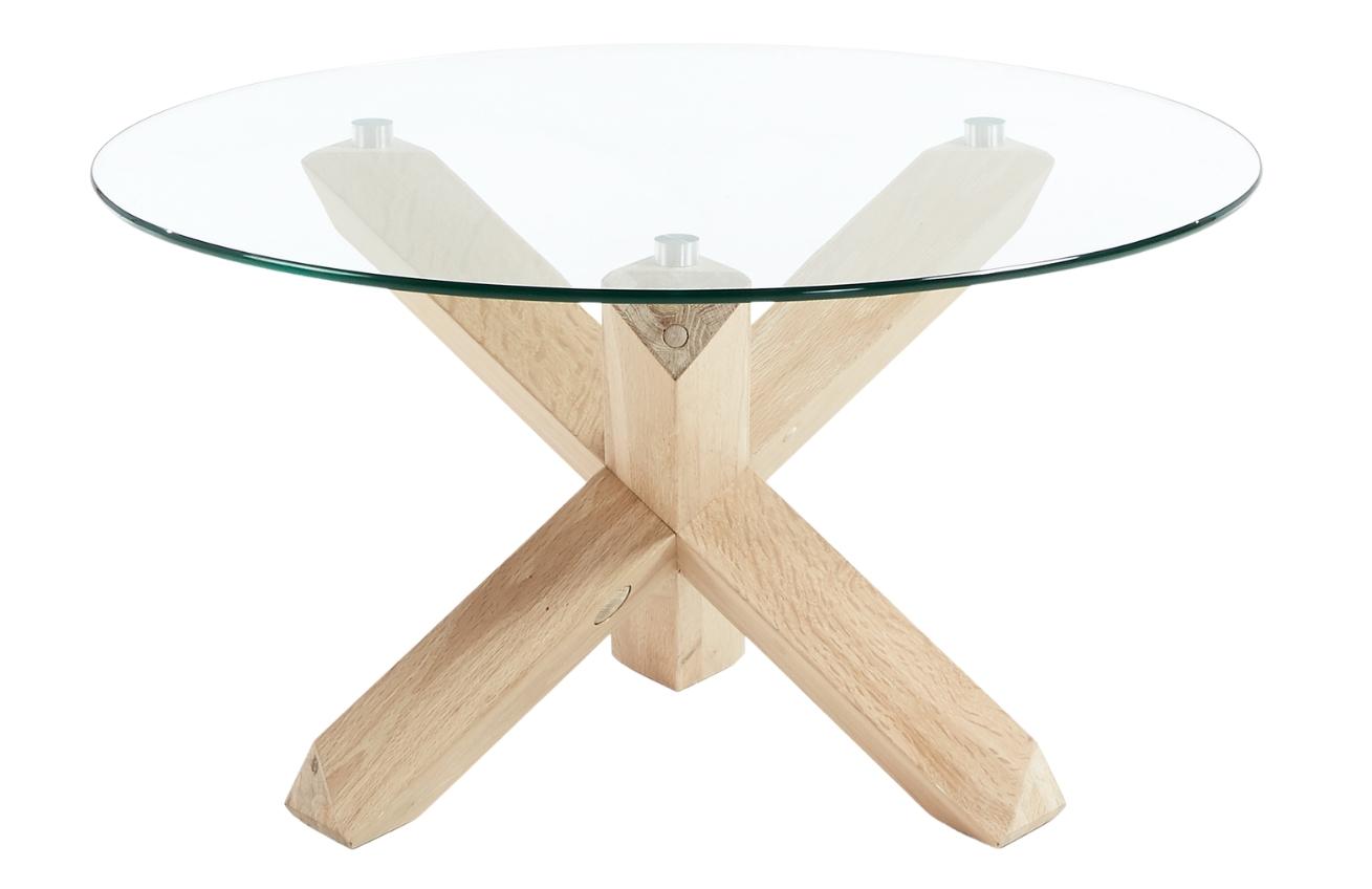 Skleněný konferenční stolek Kave Home Lotus 65 cm s dubovou podnoží