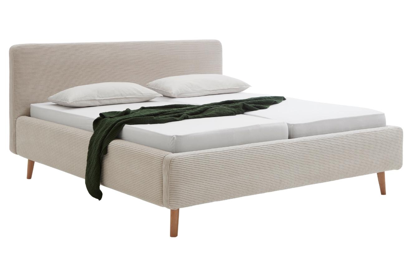 Béžová manšestrová dvoulůžková postel Meise Möbel Mattis 180 x 200 cm s úložným prostorem