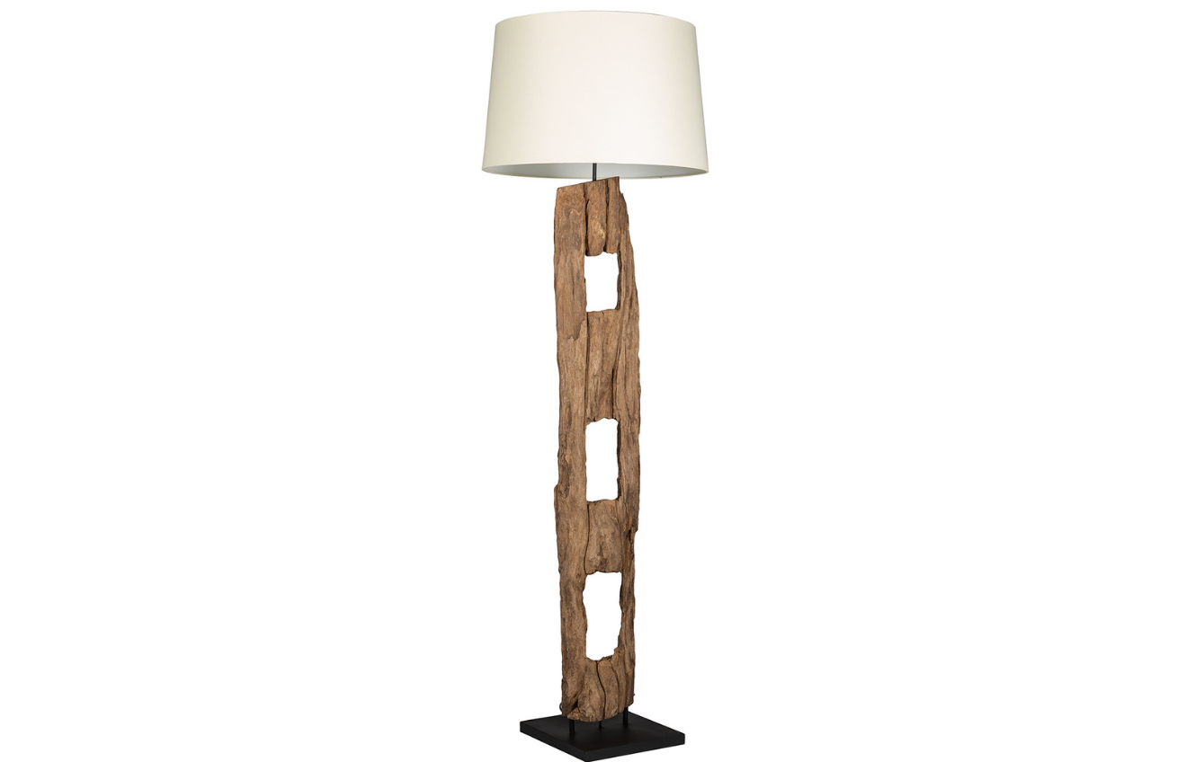 Moebel Living Dřevěná stojací lampa  s bílým stínidlem Aranka 177 cm