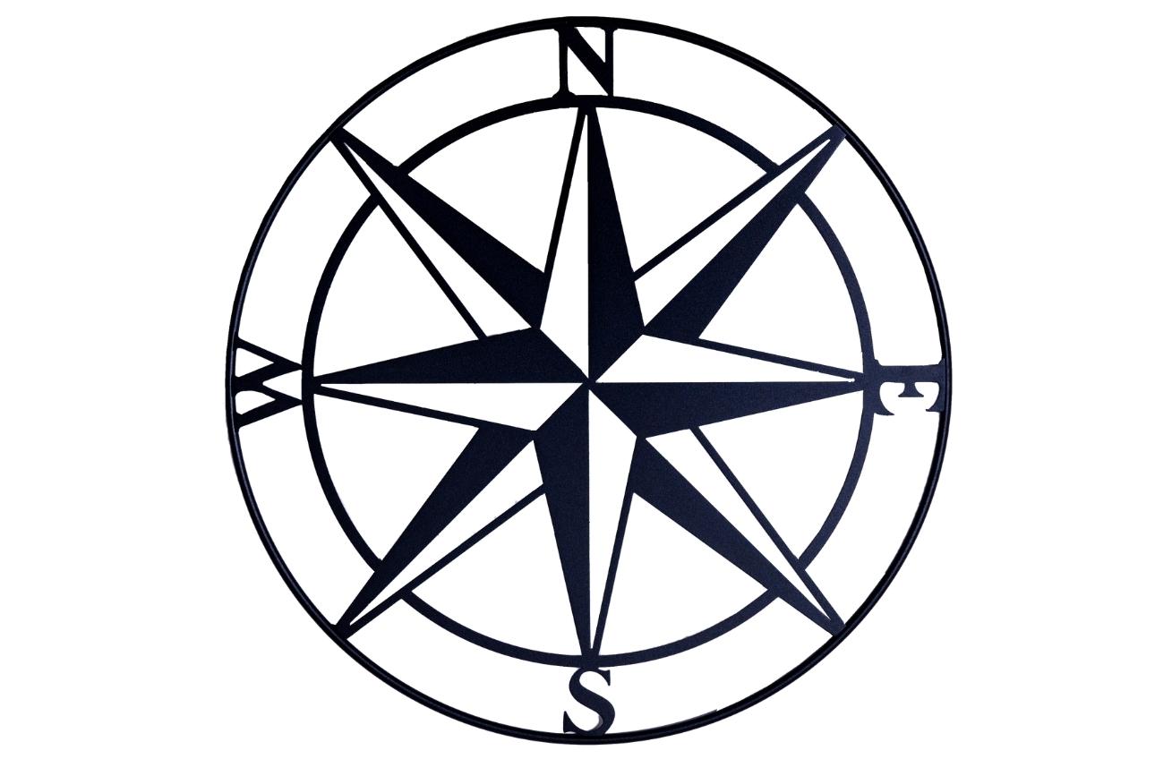 Nordic Design Černá kovová nástěnná dekorace Compass 55 cm
