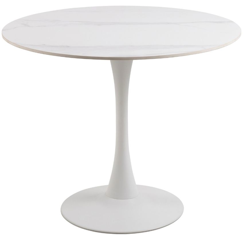Scandi Bílý kovový jídelní stůl s keramickou deskou Montgomery 90 cm