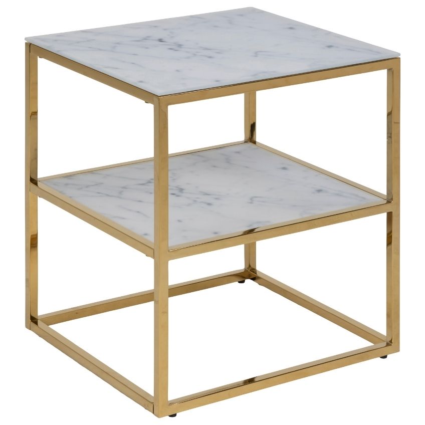 Scandi Mramorový noční stolek se zlatou podnoží Venice 45 x 40 cm