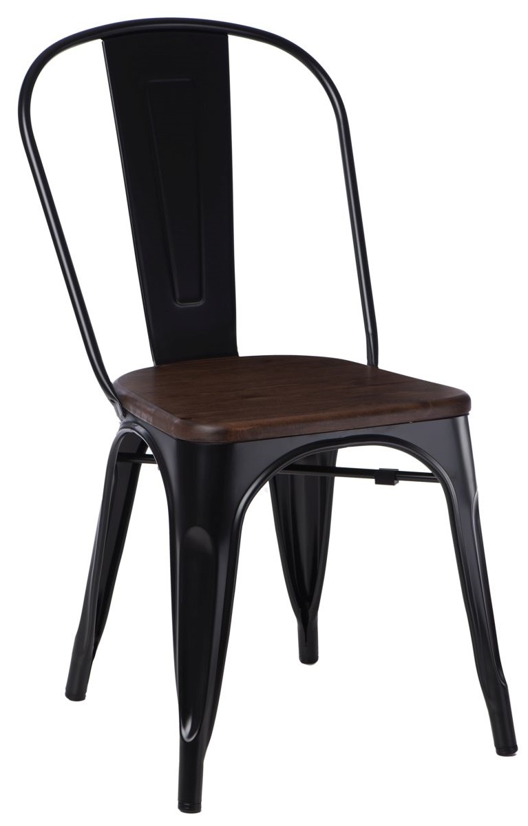 Culty Černá kovová jídelní židle Tolix s tmavým borovicovým sedákem