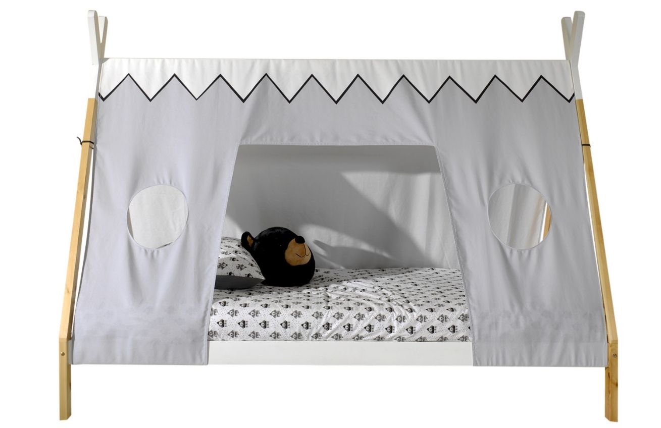 Bílá borovicová postel Vipack Tipi 90 x 200 cm se zástěnou a vyšší podnoží