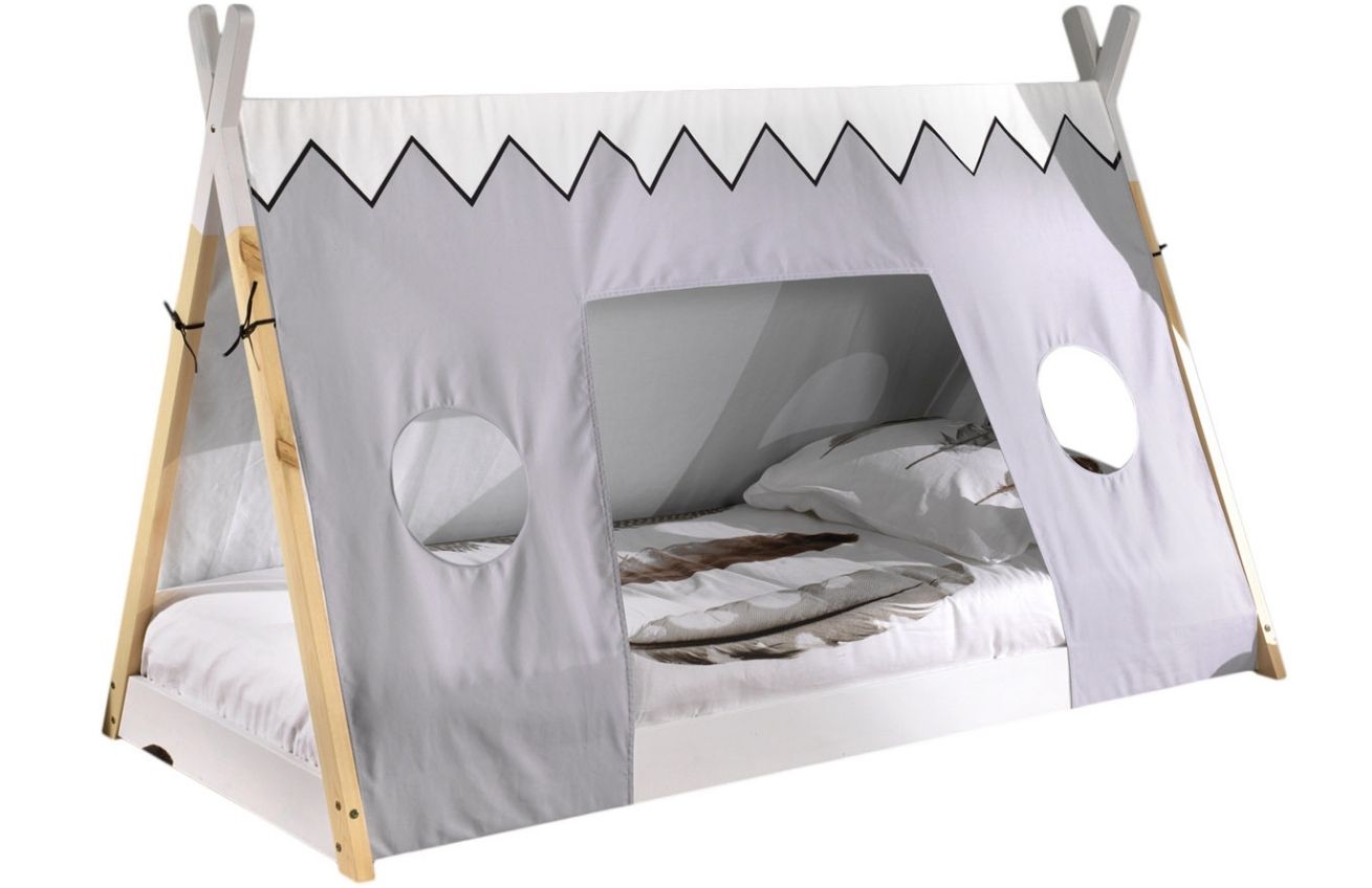 Bílá borovicová postel Vipack Tipi 90 x 200 cm se zástěnou