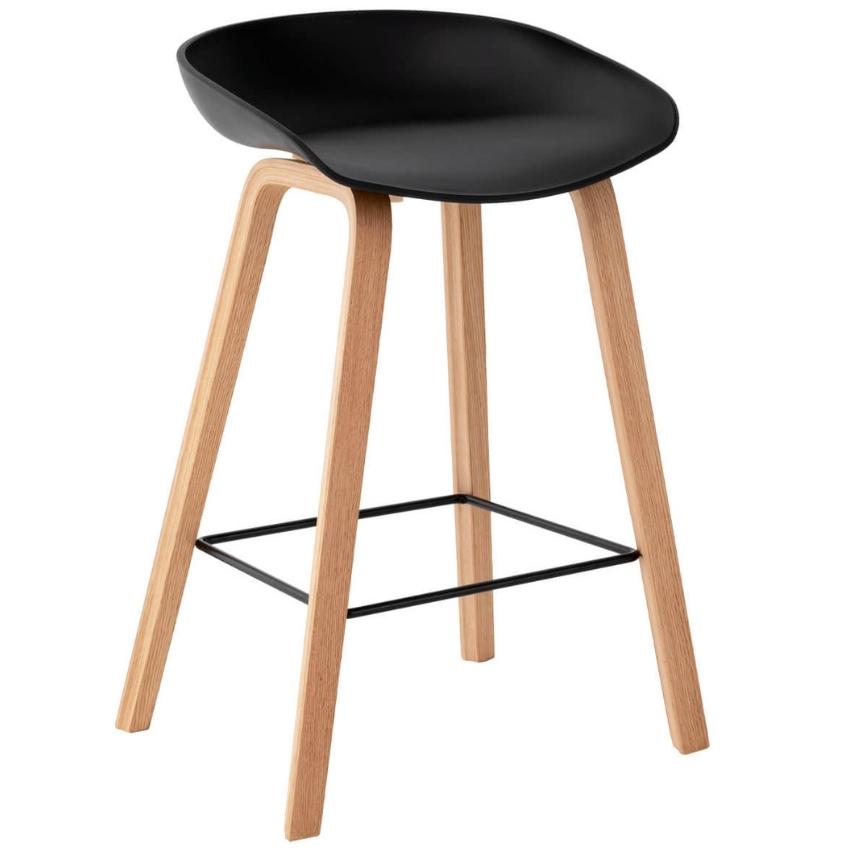 Černá plastová barová židle Somcasa Ruth 74 cm s dřevěnou podnoží