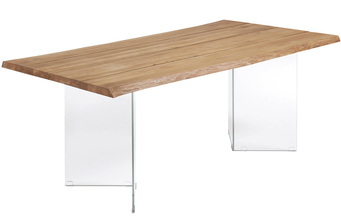 Dubový jídelní stůl Kave Home Lotty 180 x 100 cm se skleněnou podnoží