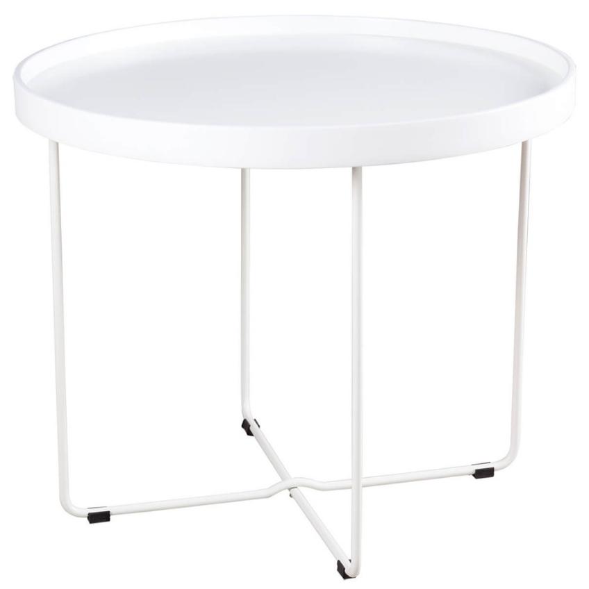 Bílý lakovaný kulatý odkládací stolek Somcasa Dave 60 cm