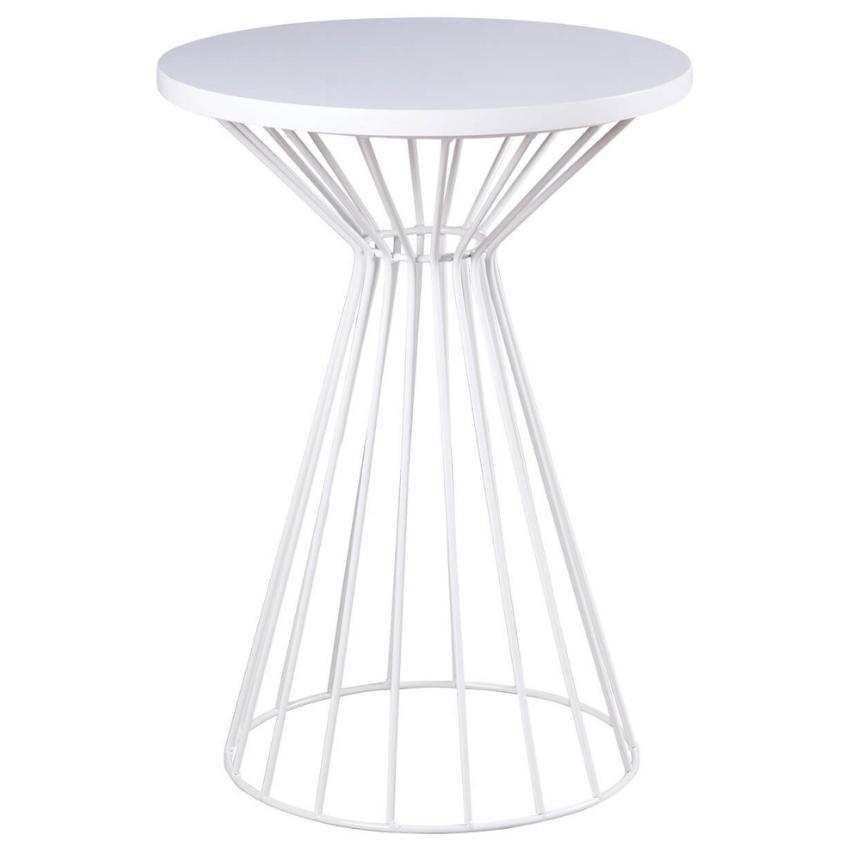 Bílý lakovaný kulatý odkládací stolek Somcasa Nico 40 cm s bílou podnoží