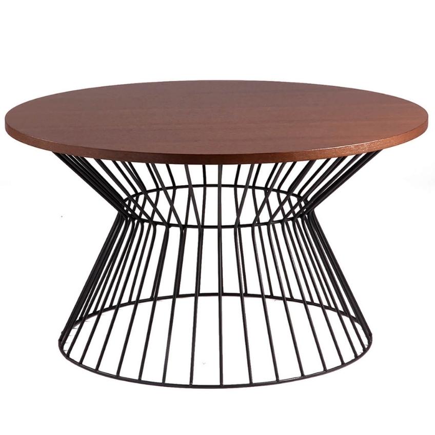 Ořechový kulatý konferenční stolek Somcasa Hugo 80 cm s černou podnoží