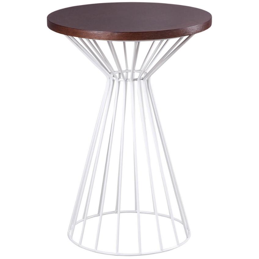 Ořechový kulatý odkládací stolek Somcasa Nico 40 cm s bílou podnoží
