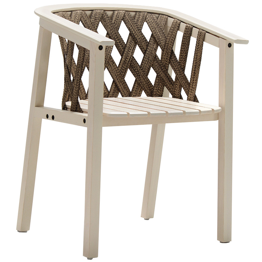 Bílo hnědá jasanová zahradní židle Poom Ribbon s výpletem