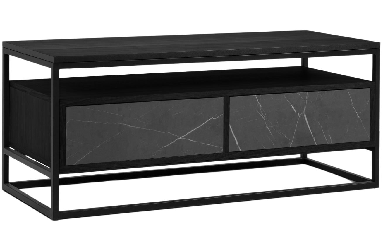 Černý TV stolek s mramorovým dekorem MICADONI VELD 120 x 45 cm