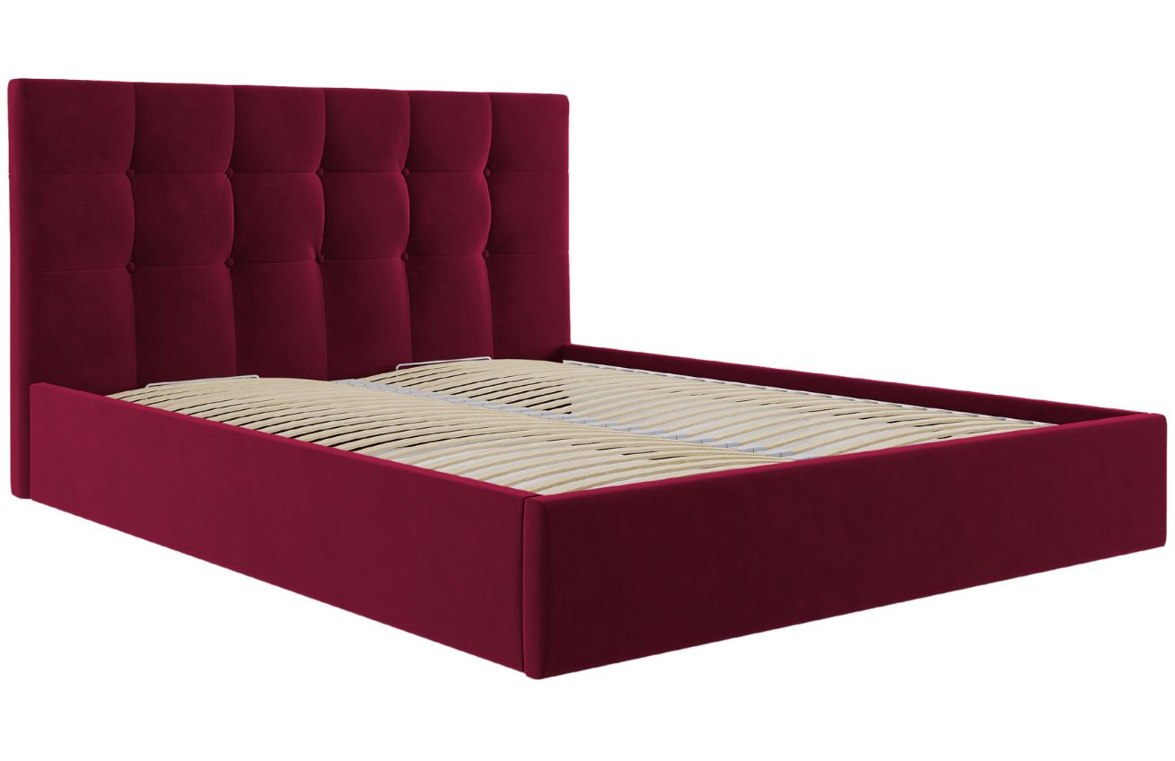 Červená sametová dvoulůžková postel MICADONI Phaedra 180 x 200 cm