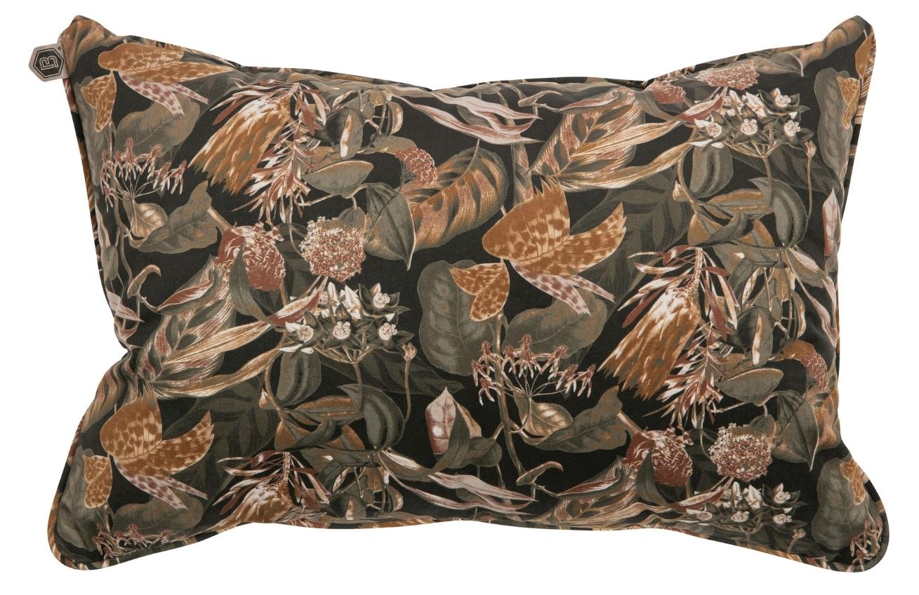 Hoorns Černo hnědý sametový polštář se vzorem květin Tergi 40 x 60 cm