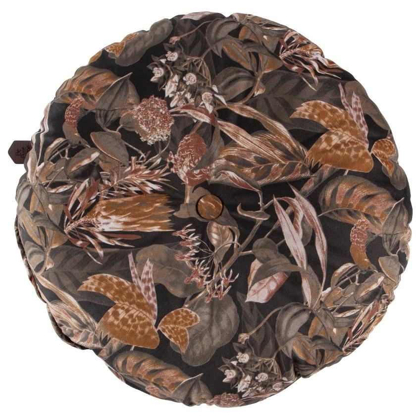 Hoorns Černo hnědý sametový polštář se vzorem květin Tergi 45 cm