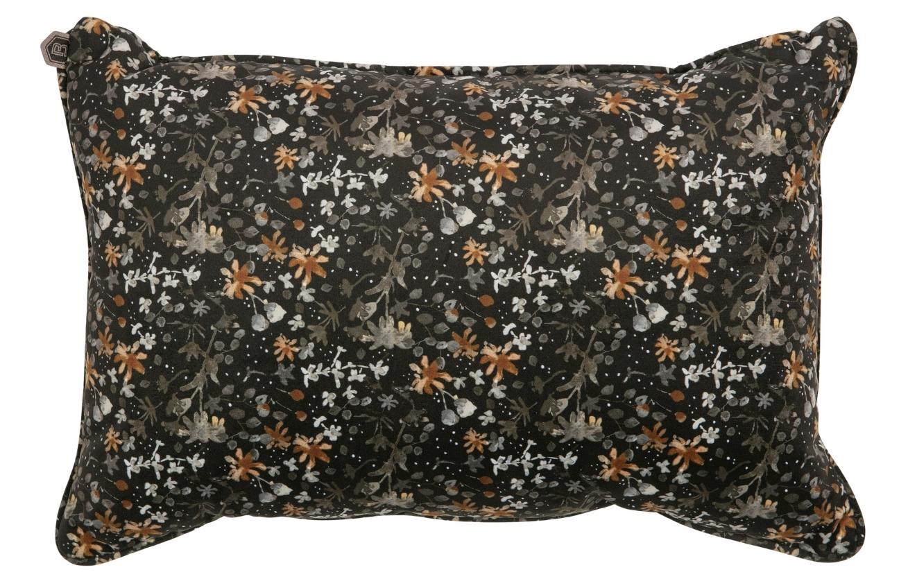 Hoorns Černý sametový polštář se vzorem květin Tergi 40 x 60 cm