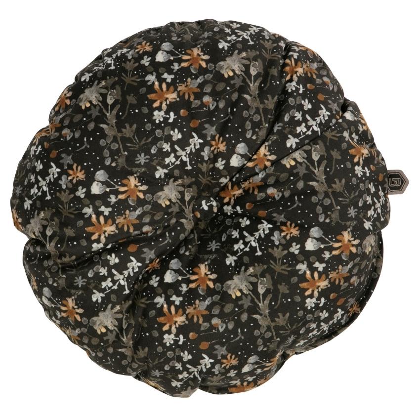 Hoorns Černý sametový polštář se vzorem květin Tergi 45 cm