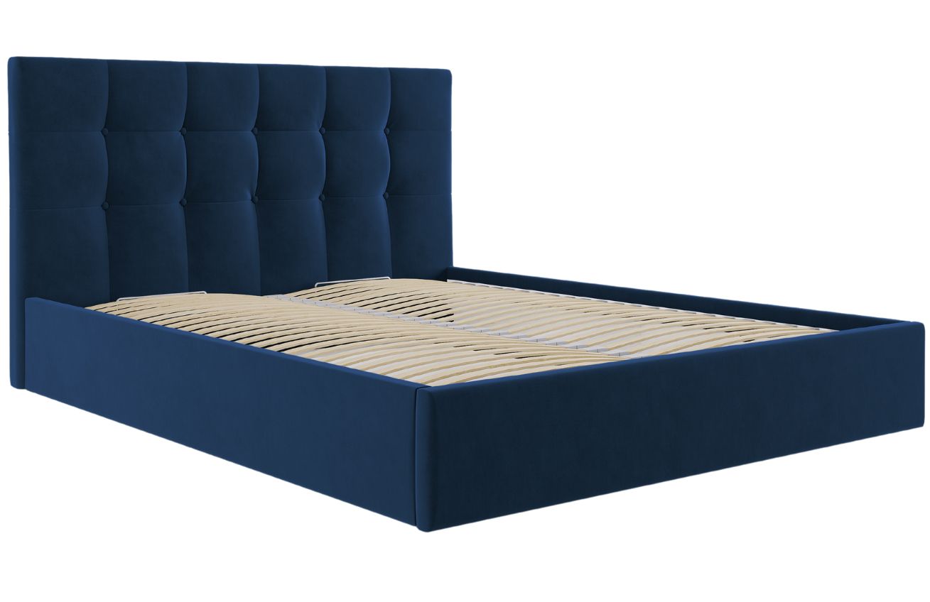 Královsky modrá sametová dvoulůžková postel MICADONI Phaedra 140 x 200 cm