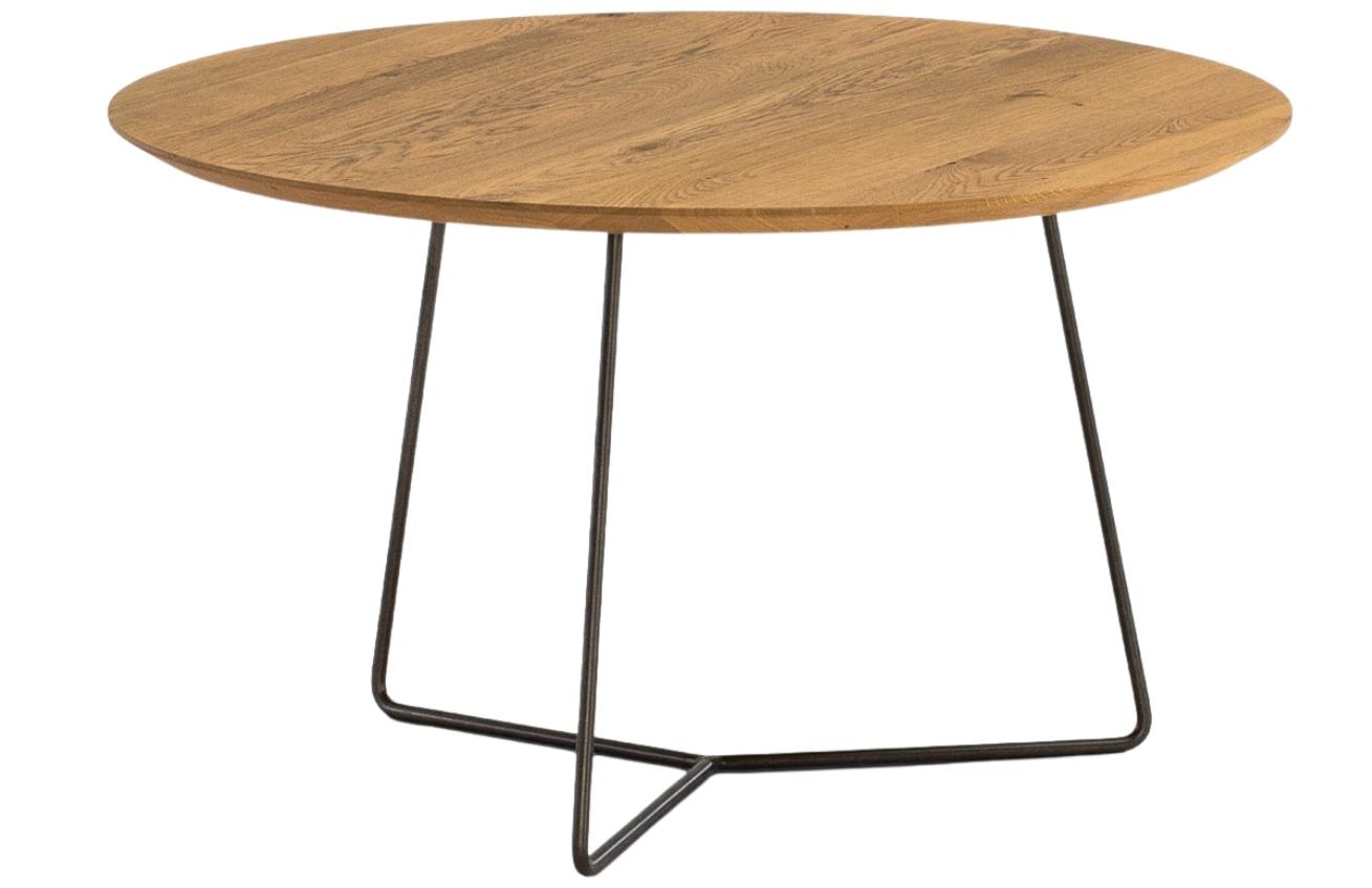 Masivní dubový kulatý konferenční stolek Cioata Oslo 70 cm s kovovou podnoží