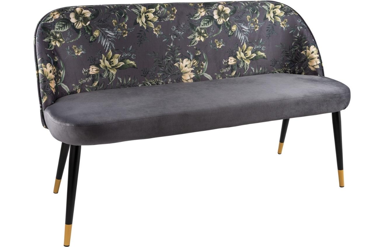 Moebel Living Černá sametová jídelní lavice Viola 127 cm s květinovým potiskem