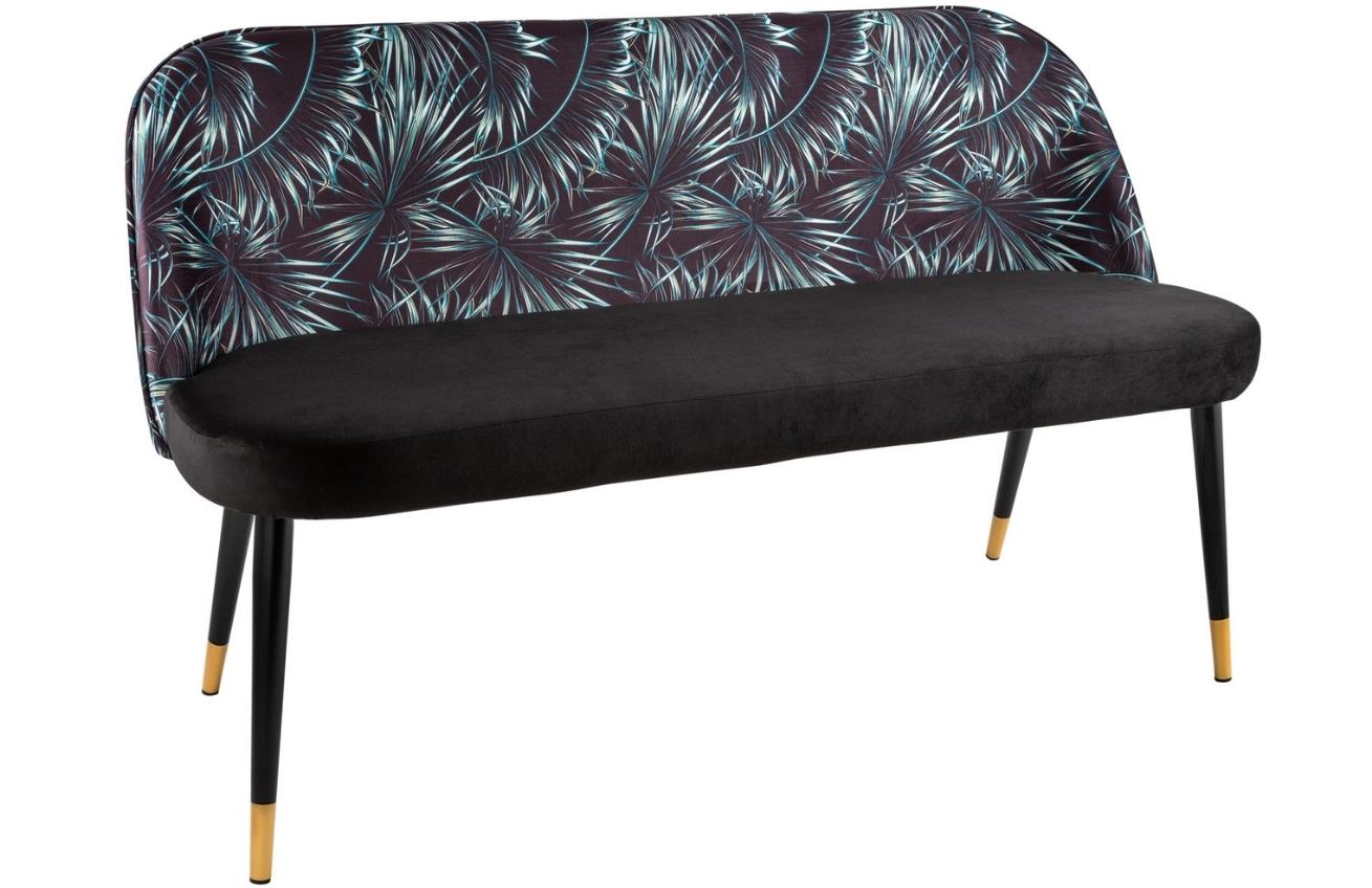 Moebel Living Černá sametová jídelní lavice Viola 127 cm s palmovým potiskem