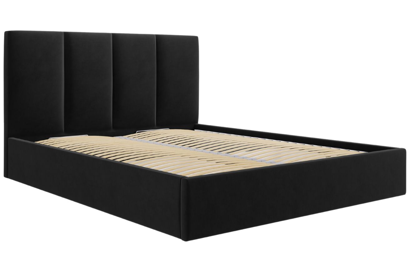 Černá sametová dvoulůžková postel MICADONI Pyla 160 x 200 cm s úložným prostorem