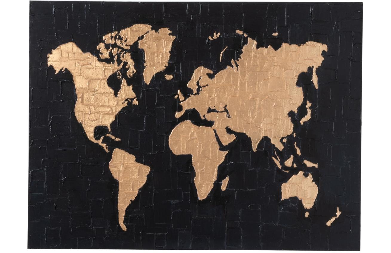 Černý obraz J-Line Honua s motivem zeměkoule 90 x 120 cm