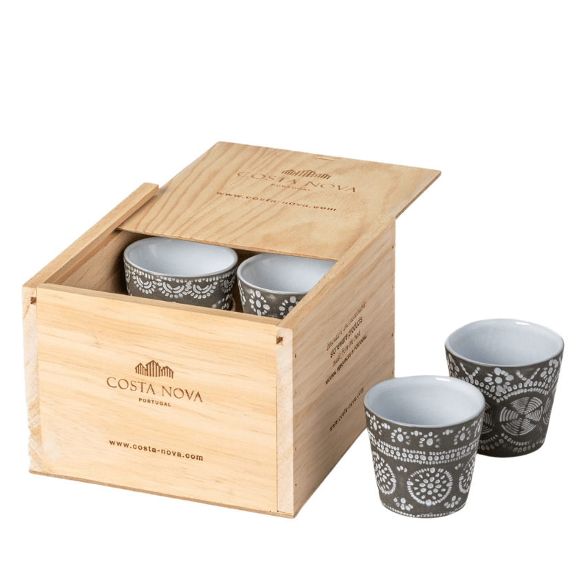 Dřevěný box s 8 šedými šálky na espresso COSTA NOVA GRESPRESSO ECO GRES 0