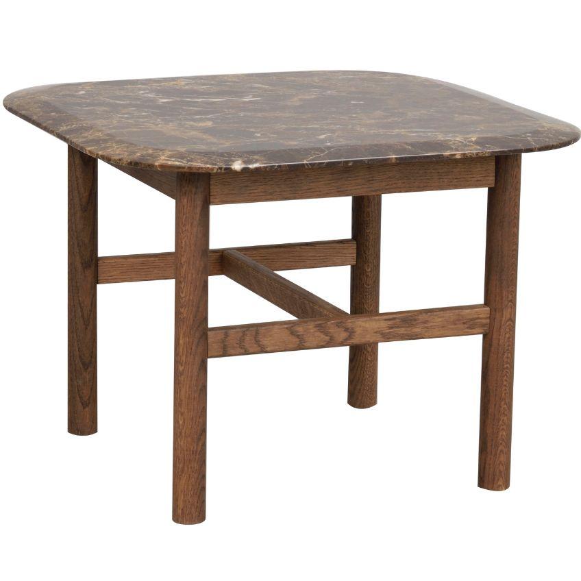 Hnědý mramorový konferenční stolek ROWICO HAMMOND 62 x 62 cm s hnědou podnoží