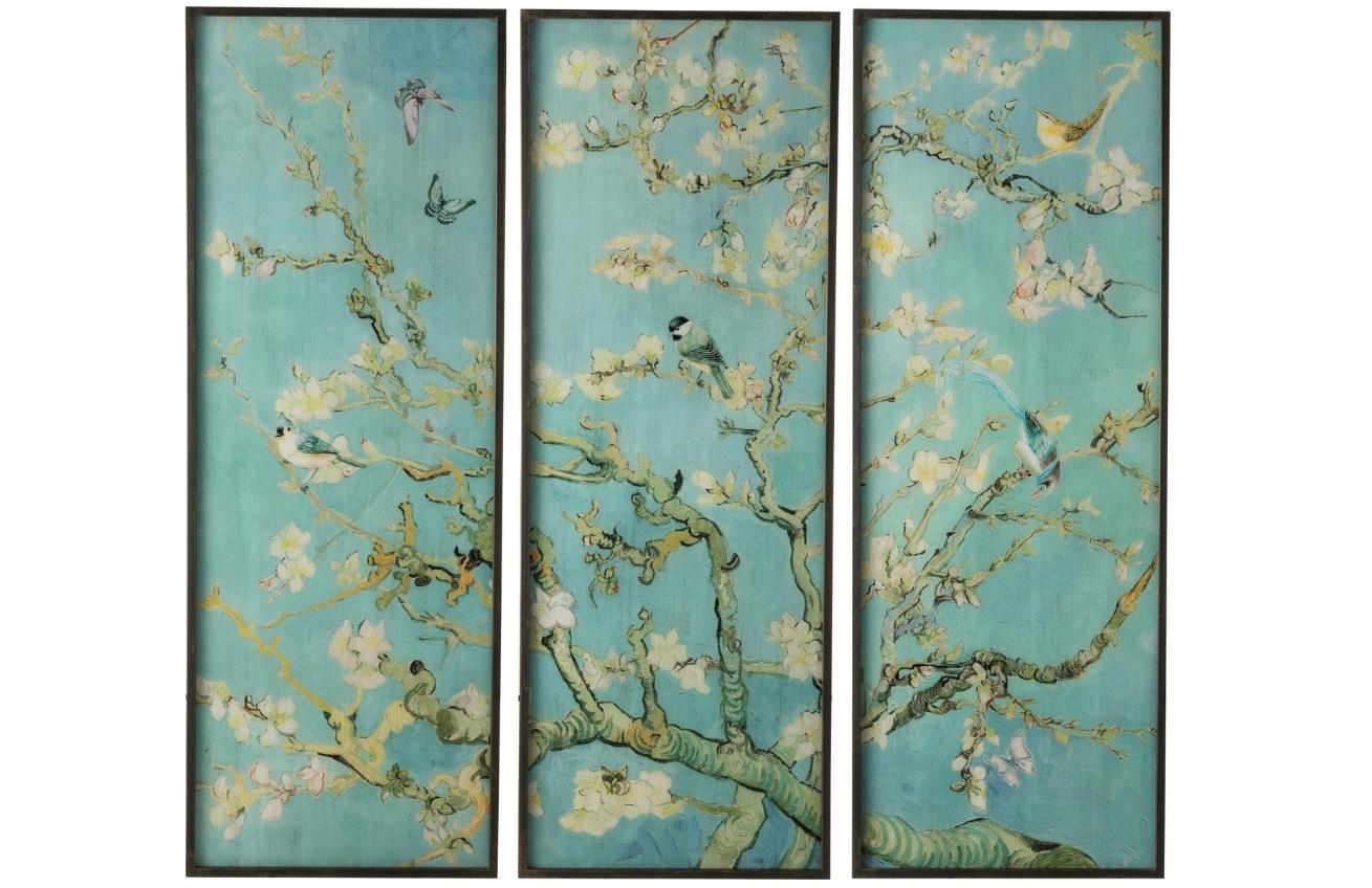 Set tří modrých obrazů s přírodním motivem J-Line Nodokana 110 x 43 cm